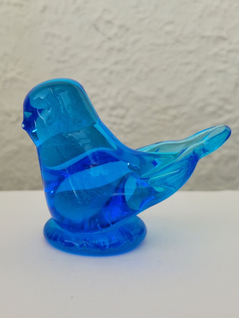 Vintage 1994 Blue Bird Of Happiness Art Glass Figurine Handmade Signed Leo Ward